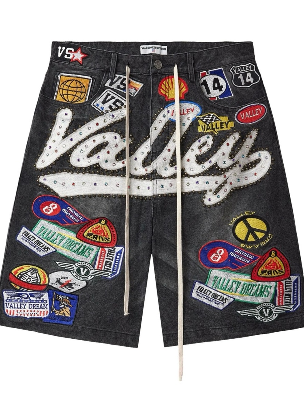 Valley Script Black Embellished Men's Jean Shorts